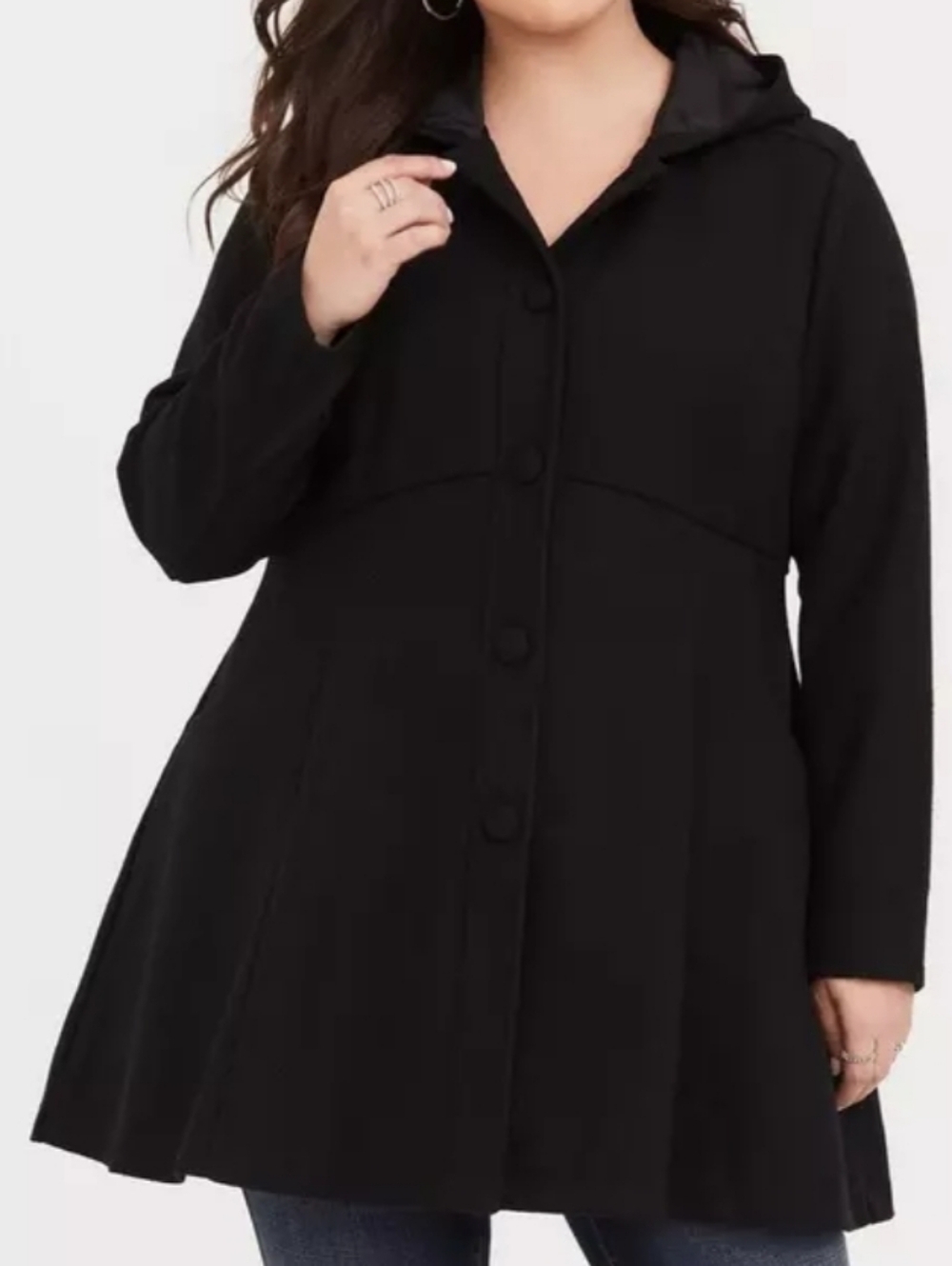 Torrid Fit And Flare Coat With Hood Black Plus Size 0